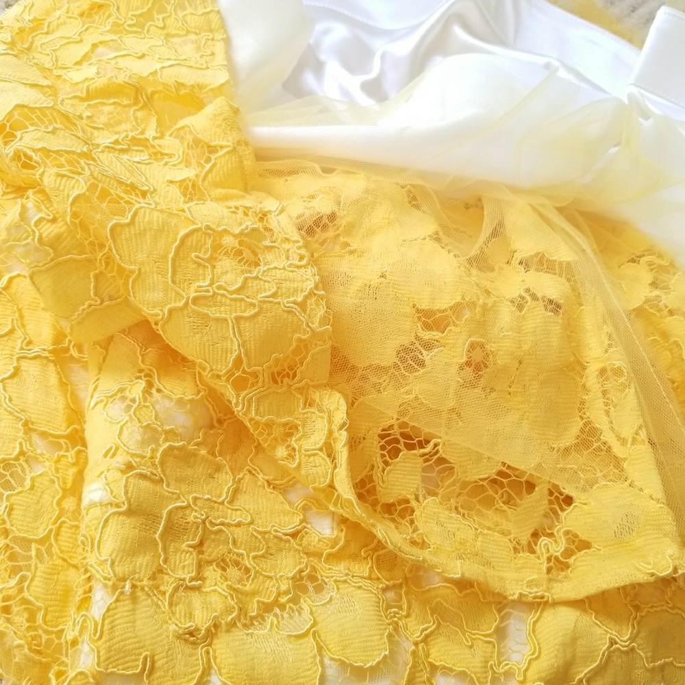 NWT Monique Lhuillier Yellow Lace Cocktail Dress - Picture 4 of 8
